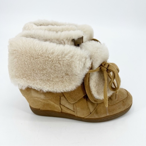 Ash Brendy Fur Shearling Suede Wedge Sneaker Booties Sz 37  Size 7 US Shearling - Picture 1 of 13